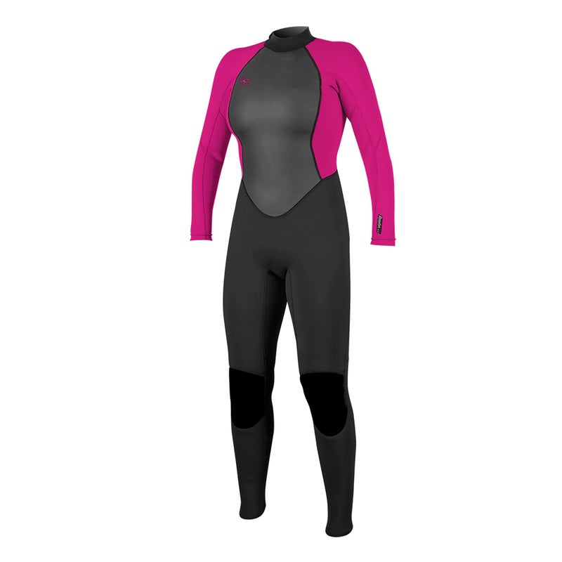 O'Neill Women's Reactor-2 3:2mm Back Zip Full Wetsuit, Lightweight Warmth and Flexibility for All Water Activities, Black/Berry, 8
